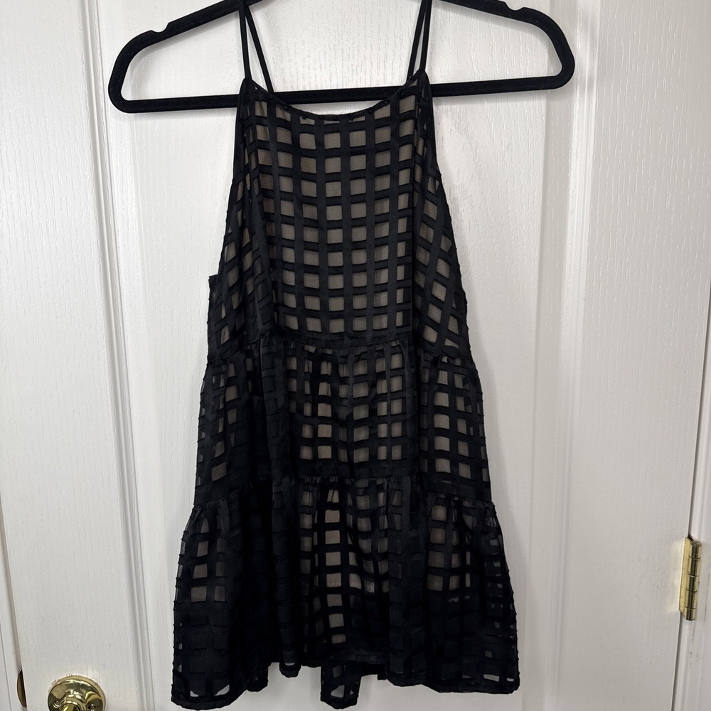 Anthropologie HD In Paris Black Shadow Pane Lattice Cutout Top Womens S Sheer